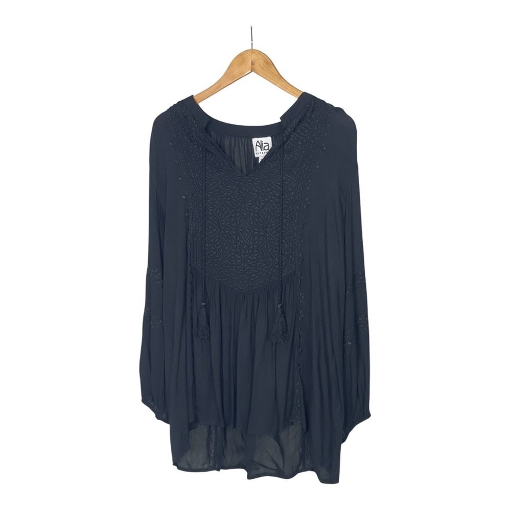 Boho  Black Long-Sleeve Embroidered Tunic S - Picture 3 of 6